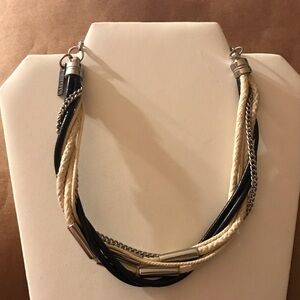 Diesel multi strap black white leather rope with chain necklace choker